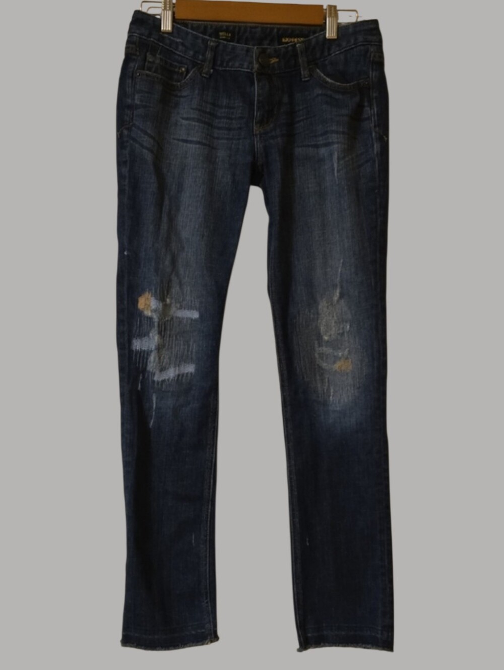 Express Jeans Womens Size 8 Blue Skinny Leg Frayed-hem Frayed Hem Distressed
